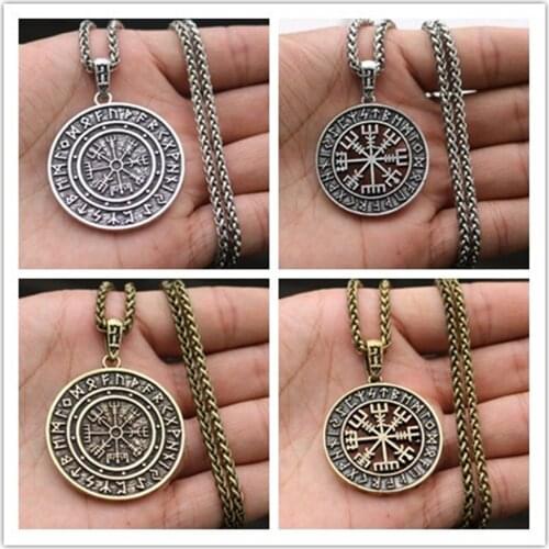 Pagan Viking Jewelry Vegvisir Helmet Horror In Runic Circle Pendant Vegvisir Viking Compass Rune Amulet Collier Necklace