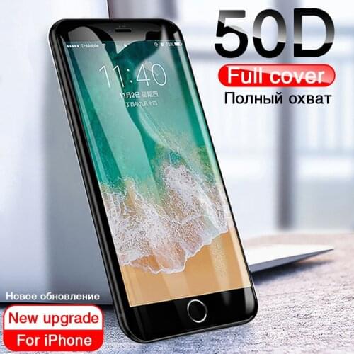 50D Full Cover Tempered Glass For iphone 8 7 Plus 6 6s Glass screen protector On The iphone X XS MAX XR 5 5S SE Protective Glass