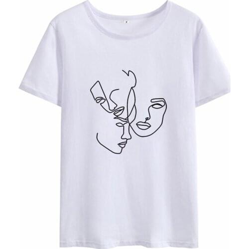 Hot New Summer Female T shirt Tops Aesthetics Tee Woman Casual Beautiful Line Art Woman with Flowers Print T Shirt