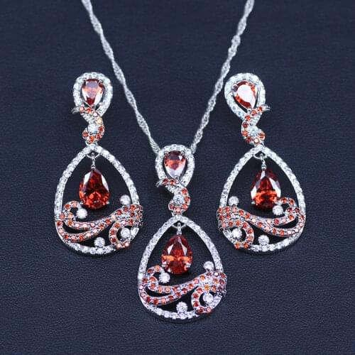 New Top Red CZ Crystal Jewelry Set Silver Color Pendant/Necklace/Earrings Women Wedding Jewelry Sets