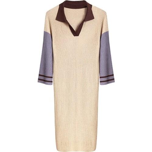 Hand made viscose knit women fashion turn-down collar slim long pullover sweater 7th sleeve one&over size