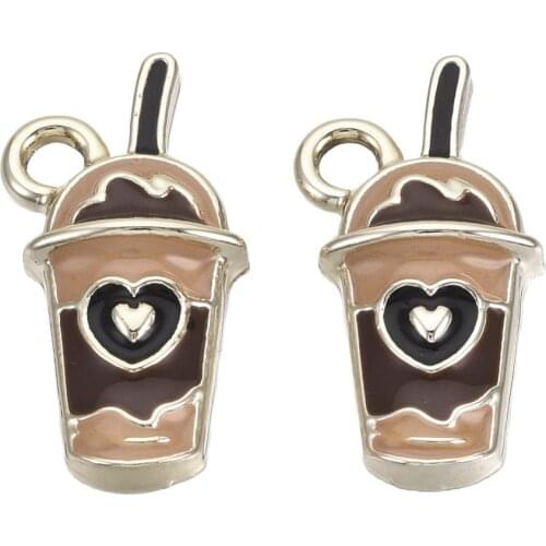 10pcs Zinc Alloy Milktea Cup Pendants for DIY Handmade Jewerly Making Necklace Earring Charms Accessories 20*10.5*2mm Hole 2mm