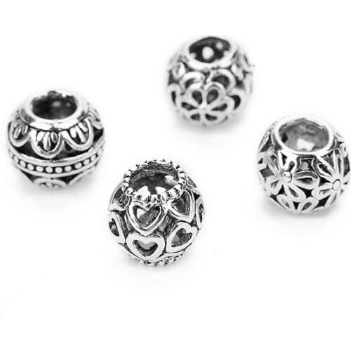 10pcs Antique Silver Color Round European 6mm Big Hole Charm Beads Spacer Charm Bead for DIY Bracelet Jewelry Making Findings