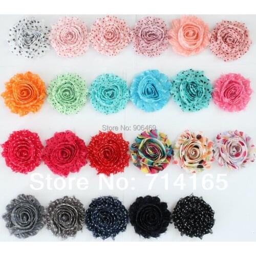 2.5" Print dots chic Rose shabby frayed chiffon flowers,chiffon flowers 100pcs/lot