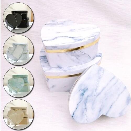 3pcs Marbling Pattern Heart Shaped Boxes High Quality Set of Wedding Gift Packaging Box for Christmas Flowers Gifts Living Vase
