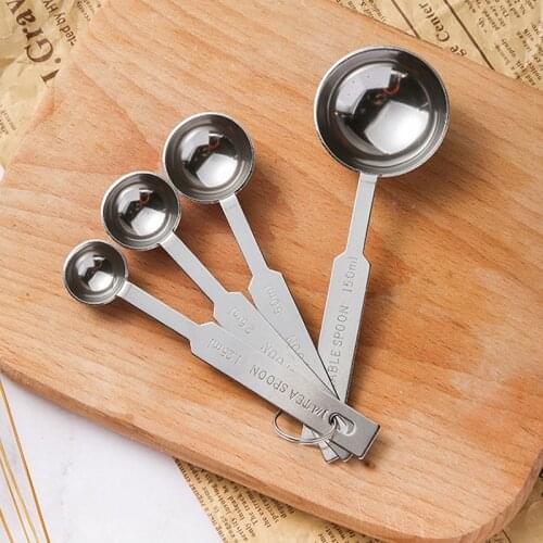 4 Pcs/set Kitchen Measuring Spoons Measuring Tools Stainless Steel Teaspoon Coffee Sugar Scoop Cake Baking Measuring Cups