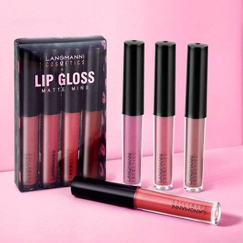 4Pcs/Set Waterproof Lipsticks Matte Lipstick Kit Long Lasting Liquid Lipstick Red color Moisturizer Lip Gloss Cosmetics Set