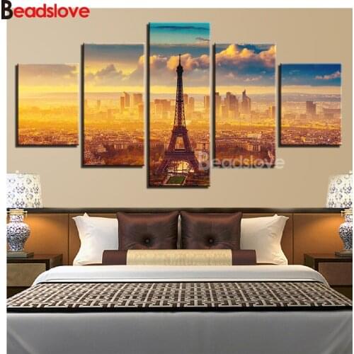 5 pcs Eiffe Iron Tower Steel Paris City diamond painting full drill square round diamond embroidery cross stitch wall decor