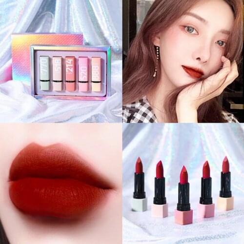 Mini 5pcs Light Mist Moisturizing Lipstick Set Quick-drying Waterproof Non-discoloring Makeup Matte Long-lasting Lipstick QBMY