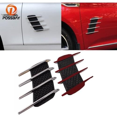 POSSBAY Universal ABS Auto Shark Grille Sticker Car Air Intake Flow Hood Vent Fender Decoration Stickers for Nissan VW BMW Opel