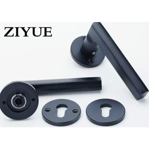 Free Shipping Black Solid Space Aluminum Door Locks Bedroom Minimalist Interior Door Handle Lock Cylinder Security Locks