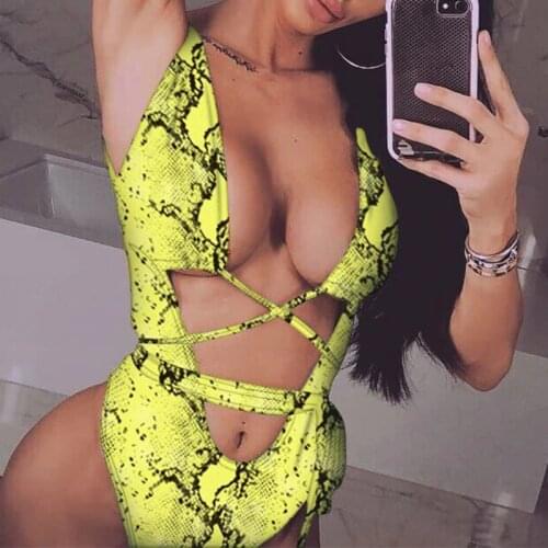 Leopard Print Brazilian Bikini 2020 Push Up Swimwear Bodysuit Women One Piece Bandage Swimsuit Monokini Snake Print Bathing Suit