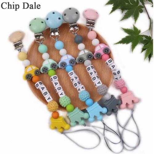 Chip Dale Customized Name Baby Car Silicone Beads Pacifier Clip Chain Silicone Teether Anti-drop Chain