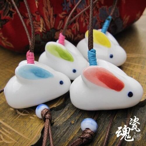 Ceramic Cartoon Necklaces Handmade Cute Bunny Pendants Vintage Accessories Wholesale New Fashion Cute Jewelry For Children