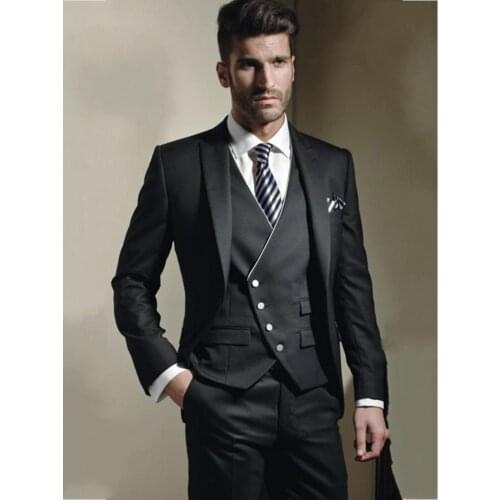 Handsom Black Men Prom Dress Business Suits GroomTuxedos Coat Waistcoat Trousers Sets (Jacket+Pants+Vest+Tie) K:1292
