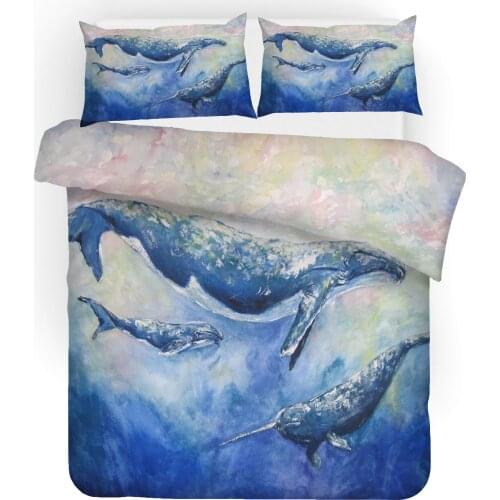 Bedding set 3D digital printing Sea animals sharks dolphins whales 2/3pc quilt cover pillowcase double bed set sheet quilt cover