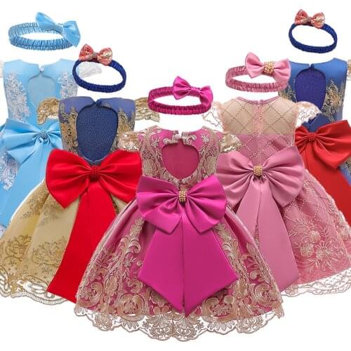 Girls Dress Set Elegant Princess Children Wedding Gown Kids Dresses for Girls Birthday Party Clothing Christmas Free Headband