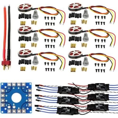 Assembled Kit: 30A ESC + Motor + KK ESC Connection Board Connectors T Plug Wire for 6-Aix Drone Hexacopter