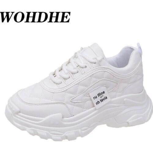 WOHDHE Chunky Sneakers Womens Flat Platform Shoes Footwear White Black Sneakers Chunky Thick Soled Female Trainers