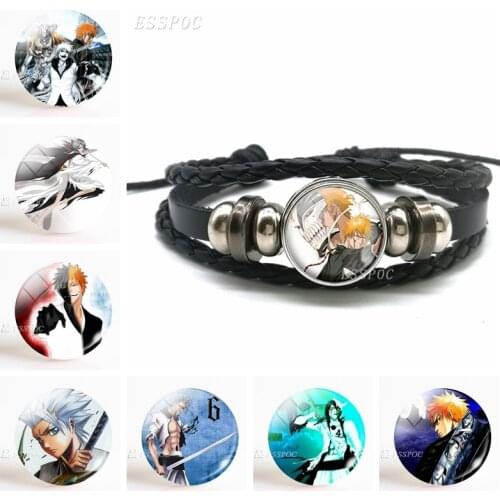 Fashion Accessories Jewelry Bleach Pendant Glass Dome Button Leather Bracelet Ichigo Kurosaki Shinigami Hollow Mask Anime Manga