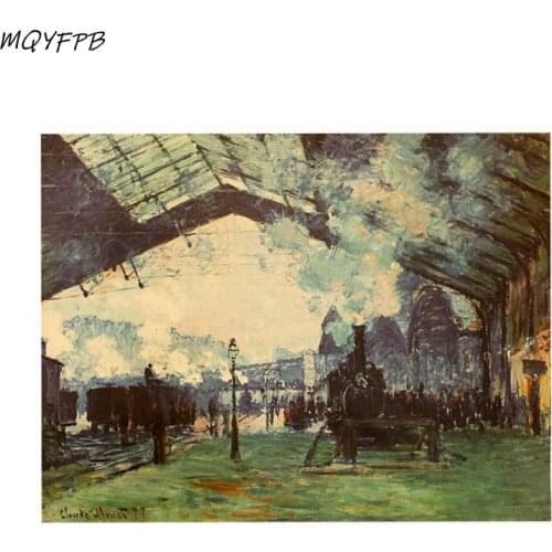 Monet Famous Painting Railway Station Kraft Paper Poster Wall Sticker Home Decoration Painting