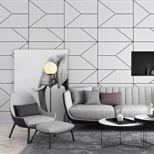 Nordic Geometric Grid 3D Non-woven Wallpaper Roll Black White Grid Lattic Wallpaper Contact Paper Living Room Decor Wallcovering