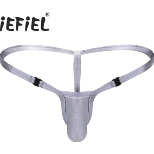 IEFiEL Newest Mens Free Buckle Low Rise Stretchy Bikini G-string Underwear with Bulge Pouch Gay Bedtime Bikini Open Butt Panties