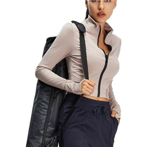 Autumn Winter New Slim Fits Near Body Running Cuffins Jacket Women Long Sleeve Zipper Thumbholes Coat Quick-Dry Fitness Gym Top