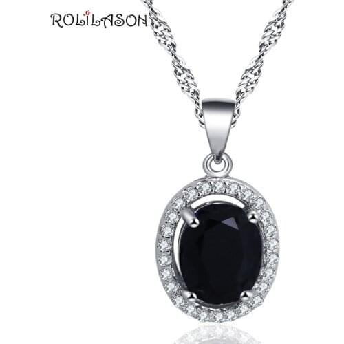 ROLILASON high-end design black zircon crystal silver color necklace pendant classic business gift preferred LN684