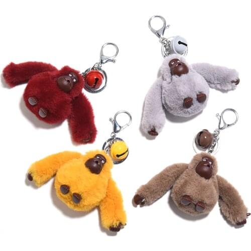 Fluffy Pompom Gorilla Keychain Cute Plush Doll Animal Key Chain Faux Fur Pom Pom Car Key Ring Trinket Bag Charms Pendant Jewelry