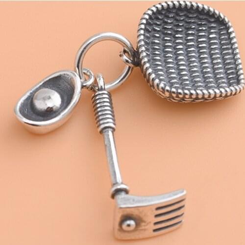 S925 sterling silver old dustpan harrow ingot celebrity style digging treasure treasure pendant handmade DIY pendant accessories