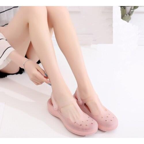 Discoloration hollow-out sandals hole shoes women cover toe movable band sandalias sweet candy non-slip flats jelly shoes woman