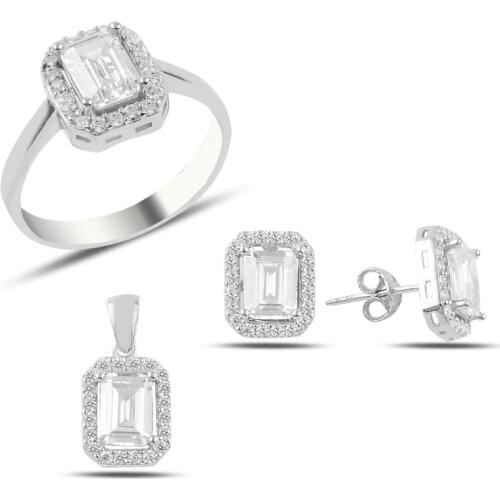 Silver 925 Sterling Engagement Baget Zircon Cubic Zirconia Set