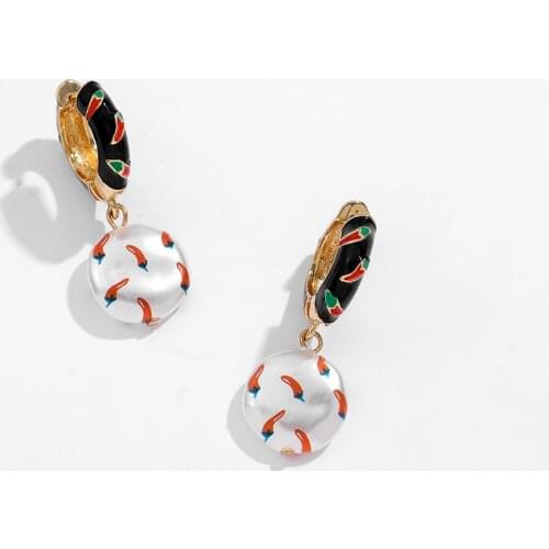 New Fashion Big Simulated Pearls Drop Dangle Earrings for Women Fruit Lemon Copper Circle Statement Earrings Party Jewelry