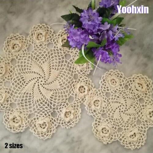 Modern 3D round placemat cup coaster mug kitchen wedding table place mat cloth lace Crochet tea coffee doily Handmade pad
