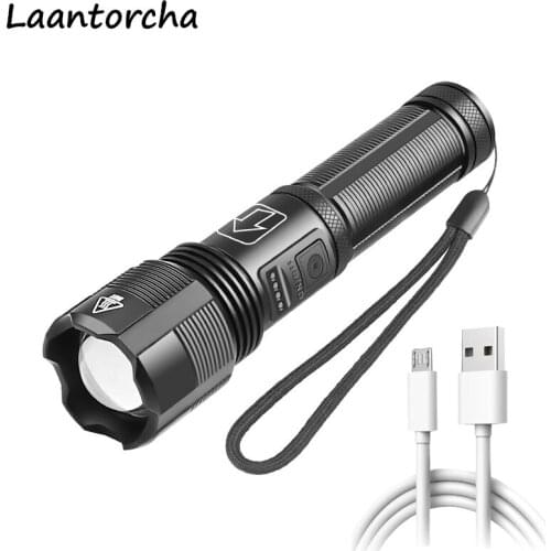 High power led flashlights Zoom Battery Display Powerful flashlight USB Rechargeable Tactical flashlight Camp Ultra Bright torch