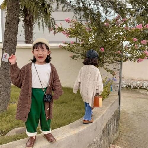 Girls Sweater Babys Coat Outwear 2021 Thicken Plus Velvet Warm Winter Autumn Knitting Cardigan Jacket School Childrens Clothin