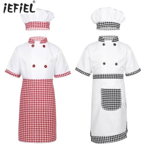 Boys Girls Chef Uniform Kitchen Stage Performance Halloween Party Wear Children Clothing Set Tops+Hat+Apron Kids Cosplay Costume