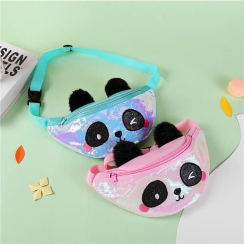Sequins Girls Fanny Waist Pack Cartoon Panda bag Women Leather Belt Bag Fashion Shoulder Bag Children Christmas Gift