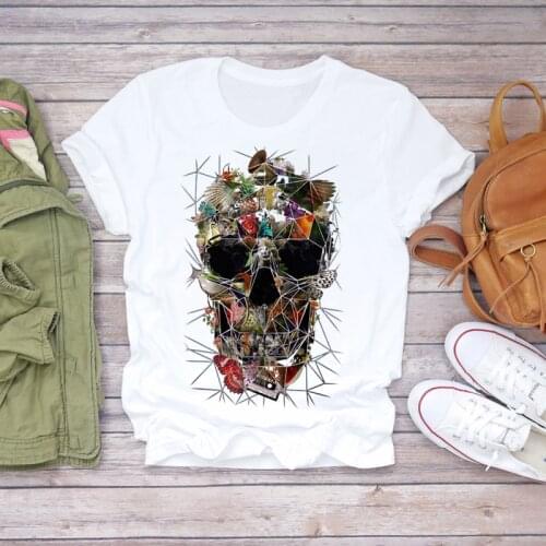 Women 2021 Summer Fashion Skull Butterfly Plant Short Sleeve Lady T-shirts Top T Shirt Ladies Womens Graphic Female Tee T-Shirt