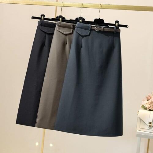 New 2021 Spring Autumn Women Skirt Midi Straight Package Hip Elegant Office Lady Fashion Female A-line Skirts Jupe Femme Y419