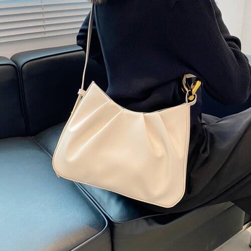Small Pu Leather Shoulder Bags for Women Luxury Designer Pleated Messenger Bag Branded Handbag Female Solid Color Crossbody Bag