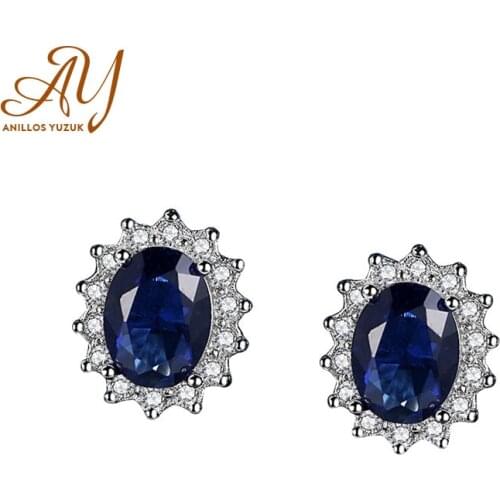 Anillos Yuzuk Solid 925 Sterling Silver Stud Earrings For Women Anniversary Fine Jewelry Blue Red Topaz Gemstone Brincos Gifts