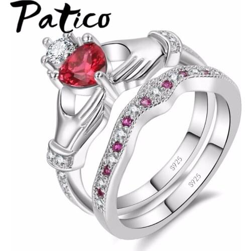 Heart 925 Sterling Silver Bridal Set Rings Wedding Rings For Women White Red Love Engagement Rings Free Shipping Jewelry