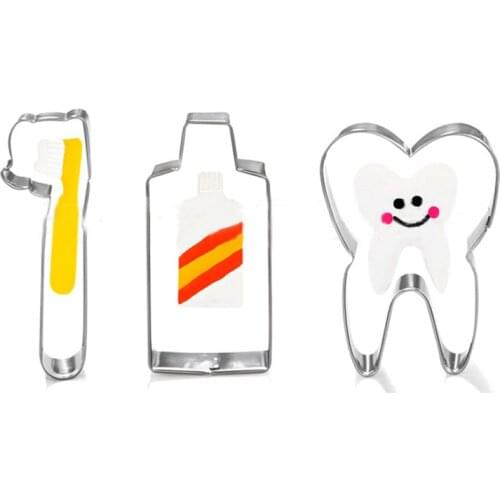 Toothpaste Tooth Toothbrush Cookie Cutter Stainless Steel Biscuit Cut Mold Baking Fruit Cut Cake Mold Embossing Printing Die