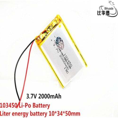 1/2/4Pcs 103450 3.7V 2000MAH lipo polymer lithium rechargeable battery for MP3 GPS navigator DVD recorder headset e-book camera