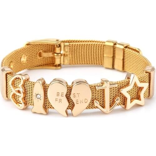 10mm Stainless Steel Mesh Bracelet With Heart Shaped Slide Beads Fits Brand Bracelet for Your Best Friend Fashion Jewelry Gift