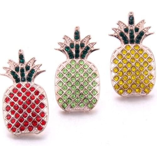 10pcs/lot New Snap Jewelry Beautiful Pineapple 18mm Snap Buttons with Rhinestone Charm Button Fit Snap Bracelets Bangles