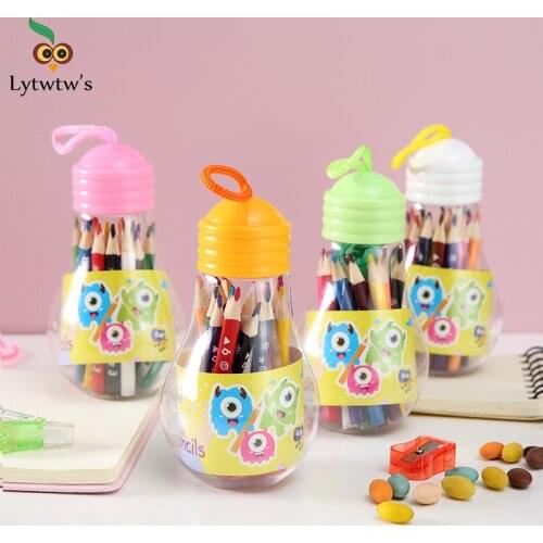 18 Color/Sets Lytwtws Korean Stationery Cartoon Cute Bulb Shape Non-Toxic Crayon Oil Painting Stick Student School Supply