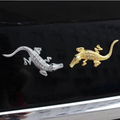 3D Metal Crocodile Rhinestones Car Styling Stickers Auto Decals Decorations